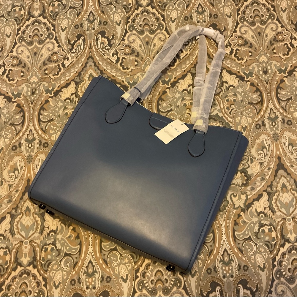 NWT Coach Theo Canyon Tote Bag Pewter Washed Chambray - Picture 6 of 14